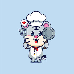 Cute chef white tiger cartoon vector illustration