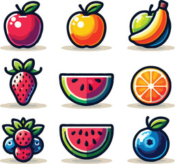 fresh color fruits vector set