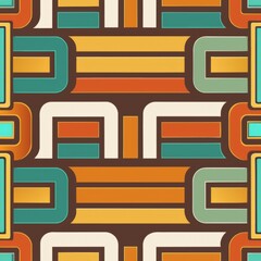 Fototapeta premium Seamless pattern of retro-style bricks with a 70s-inspired color palette, Generative AI