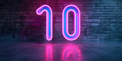 A neon sign with the number 10 in pink and blue letters