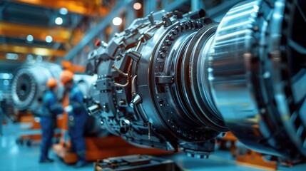 Obraz premium Close-up of Engineering and Technology interlocking gears and mechanical components
