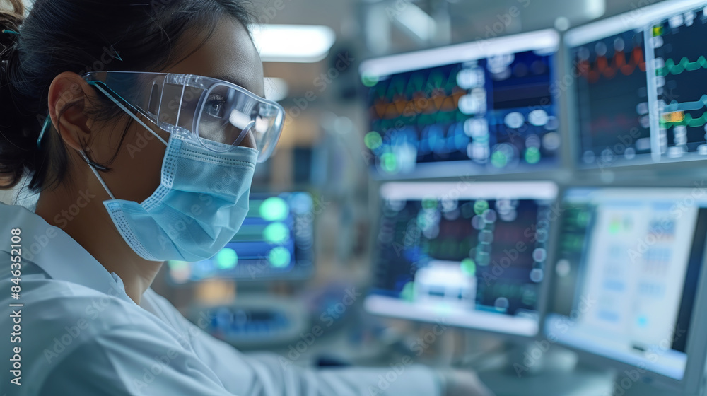 Aufkleber healthcare professional monitoring patient vitals using ai tools, realtime data analysis, improved p