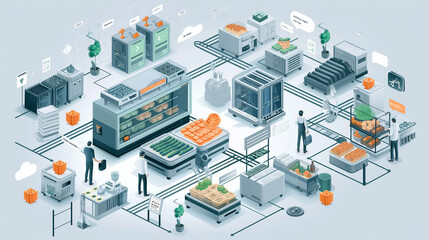 Obraz premium Food Industry Collaboration with Blockchain: Collaboration between different stakeholders in the food industry. Blockchain technology to enhance the efficiency of food distribution logistics, ensuring