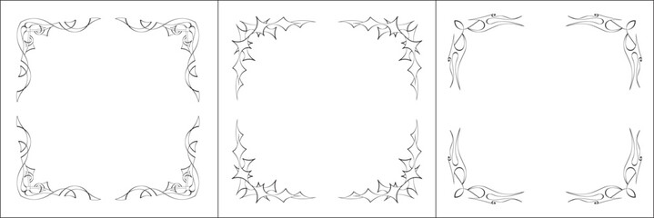 Set of three vector frames. Elegant black and white monochrome ornamental border for greeting cards, banners, invitations. Vector frame for all sizes and formats. Isolated vector illustration.	