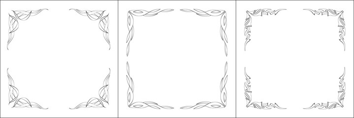Set of three vector frames. Elegant black and white monochrome ornamental border for greeting cards, banners, invitations. Vector frame for all sizes and formats. Isolated vector illustration.	