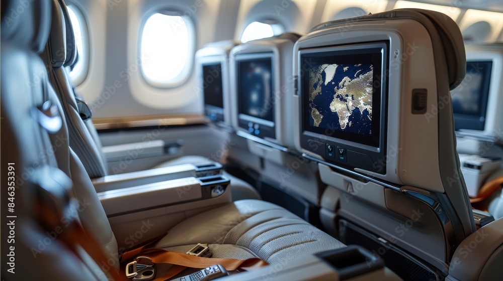 Poster in-flight entertainment console for commercial passenger flight. generative ai.
