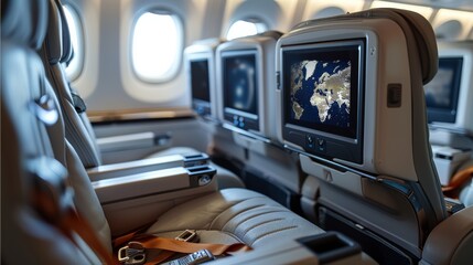 In-flight entertainment console for commercial passenger flight. Generative AI.