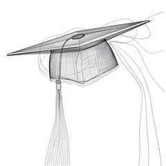 Hand drawn Kids drawing Cartoon Vector illustration mortarboard hat Isolated on White Background
