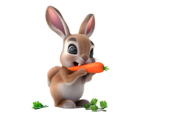 Obraz premium 3d easter bunny with a carrot transparent background, PNG file
