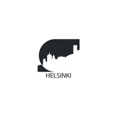 Helsinki skyline, downtown panorama logo, logotype. Finland capital city badge contour, isolated vector pictogram with cathedral, monuments, landmarks, skyscrapers