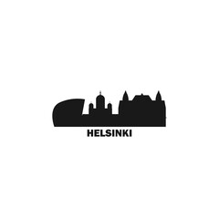 Fototapeta premium Helsinki skyline, downtown panorama logo, logotype. Finland capital city badge contour, isolated vector pictogram with cathedral, monuments, landmarks, skyscrapers