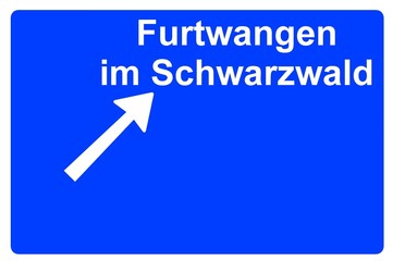 Illustration eines Autobahn-Ausfahrtschildes mit der Beschriftung "Furtwangen im Schwarzwald"	