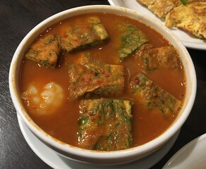Thai Sour Soup with Shrimp and Fried acacia egg