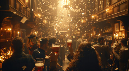 Obraz premium Season grande finale a lot of people in a pub celebrating. Generative AI.