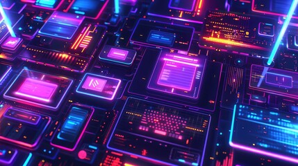 Smartphone with neon glow metaverse virtual reality blockchain web
