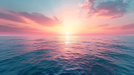 Obraz premium Serene Sunset Panorama Over Tranquil Ocean Horizon With Pastel Gradient Sky