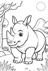 Fototapeta premium rhino Kids coloring page book art, line art, black and white illustration