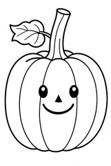 Pumpkin with smiling face Kids coloring page book art, line art, black and white illustration