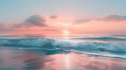 Fototapeta premium Mesmerizing Oceanscape Serene Sunrise Reflections on Tranquil Waves