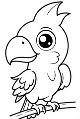 Parrot Kids coloring page book art, line art, black and white illustration