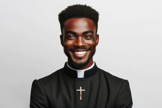 Portrait of a cheerful priest of the Catholic Church Isolated on white background