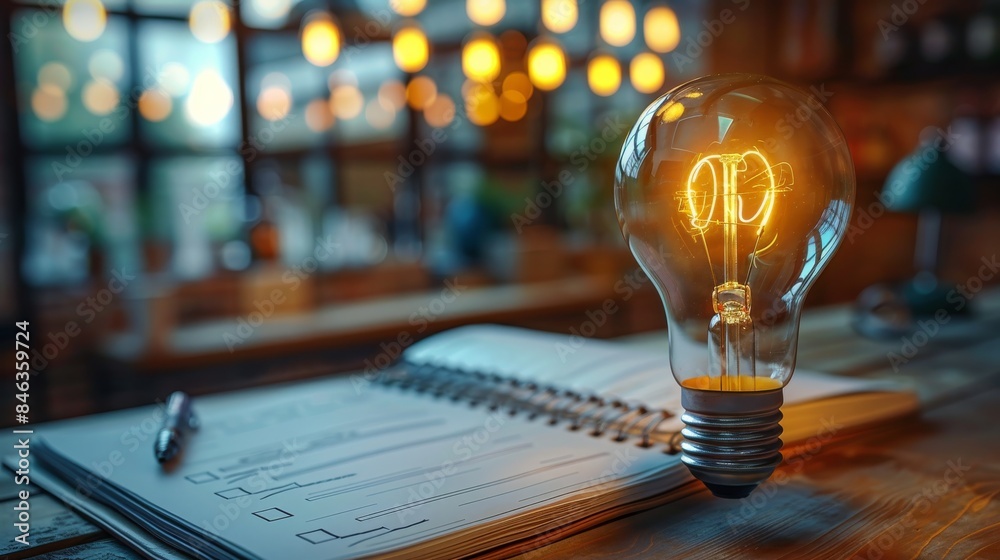 Poster A checklist and a light bulb. Generative AI.