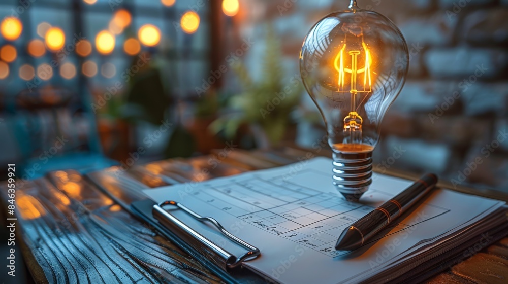 Poster A checklist and a light bulb. Generative AI.