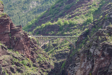 Bridge over Daluis gorges canyon, Regional Nature Reserve, Southern France