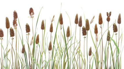 Swamp grass, reed plant, marsh bush, pond cattail shrub. Landscape river floral design element. Swamp lake grass