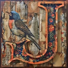 There is a bird sitting on the letter J with flowers generative ai