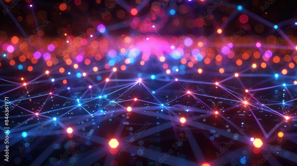 Wall mural a colorful, abstract image of a network of lines and dots