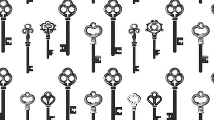 Some door keys aligned on old wooden surface, safety and security concept background