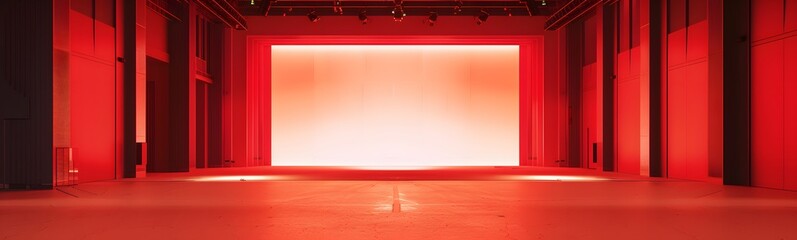 Pedestal of platform display with modern stand podium on red room background. Blank Exhibition stage backdrop or empty product shelf. 3D rendering