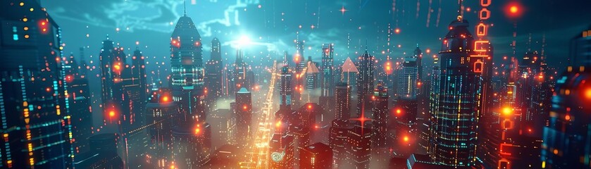 Fototapeta premium A futuristic cityscape of interconnected data servers floating in the sky, symbolizing digital storage and tech infrastructure