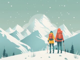 Hikers Admiring Mountain View
