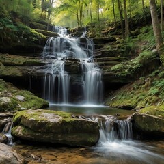 Obraz premium A beautiful stream flows through the forest