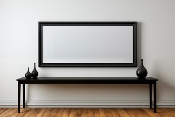 modern living room with empty frame 