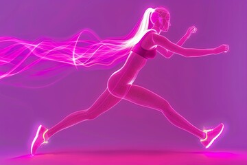 Fototapeta premium Futuristic runner with pink neon light trails, capturing speed and energy in a vibrant and dynamic setting 