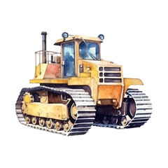 watercolor Bulldozer isolated white background