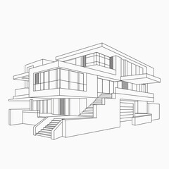 Perspective plan luxury home sketch outline
