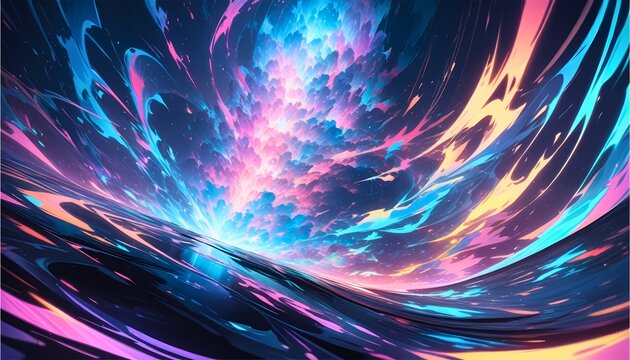 火柱のように垂直に噴き上げるカラフルなオーラと煙