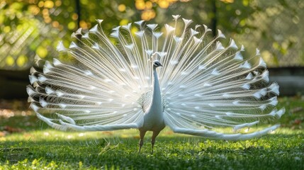 White peacock in the zoo on grass is a bird © TheWaterMeloonProjec