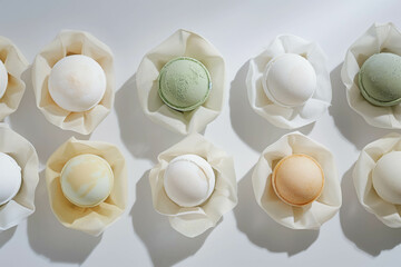 Pastel Bath Bombs on White Cloth for Relaxation and Self-Care