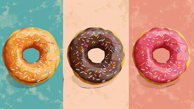 Three delicious donuts in a row
