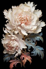 Peonies bloom in ancient Chinese art style, shabby chic style, realism, rococo.