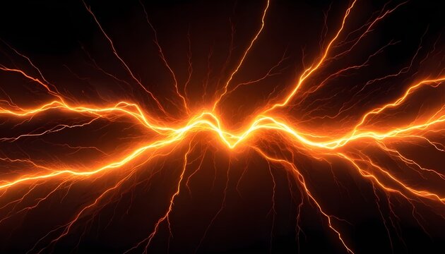Orange electric spark lightening background orange copy space abstract electrical backdrop, banner poster header design