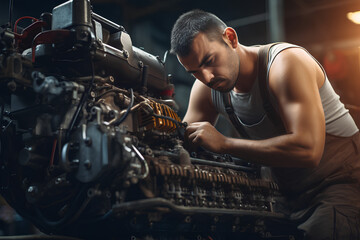 Mechanic repairing heavy machine. Industrial mechanic repairing heavy industry machine in plant