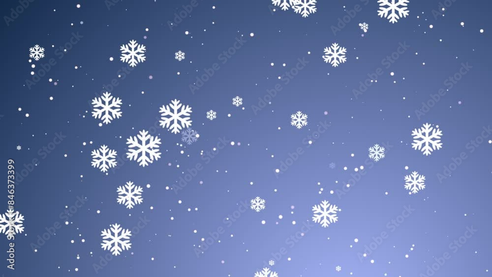 Poster winter snow flakes background, cold weather, sparkling background particle confetti animation