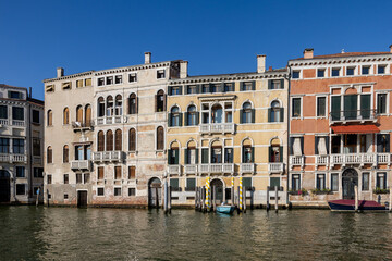 Naklejka premium View of the palaces and beautiful houses along the Grand Canal Venice