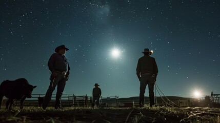 As the moon rises the rodeo heats up with cowboys attempting to wrangle wild bulls under the ling stars.